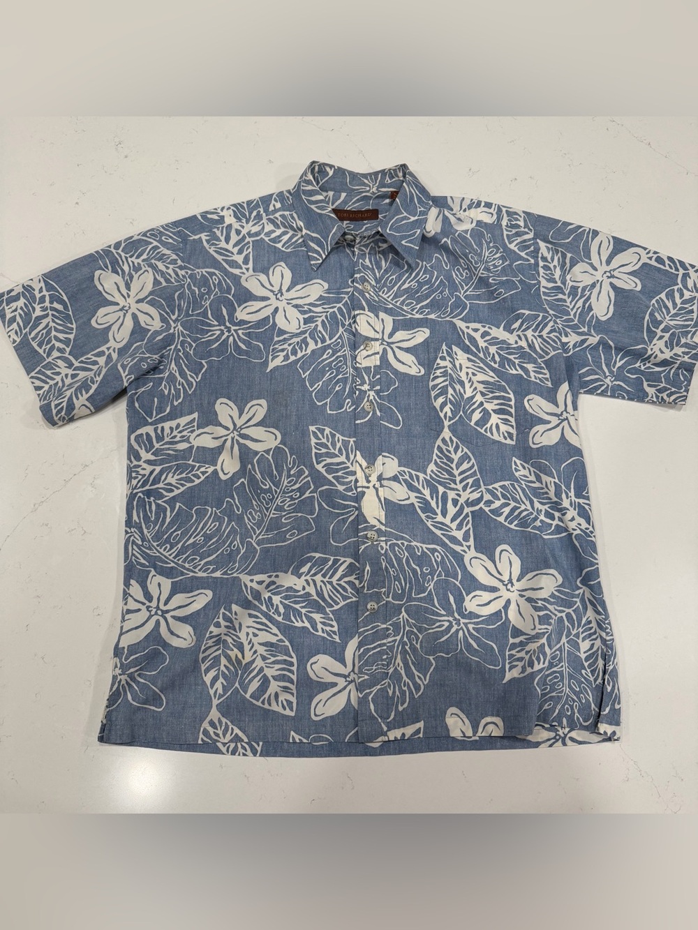 Tori Richard Blue & White Tropical Floral Button-Down Shirt - Medium